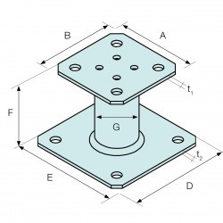 PPA100PB Pied de poteau fixe Noir